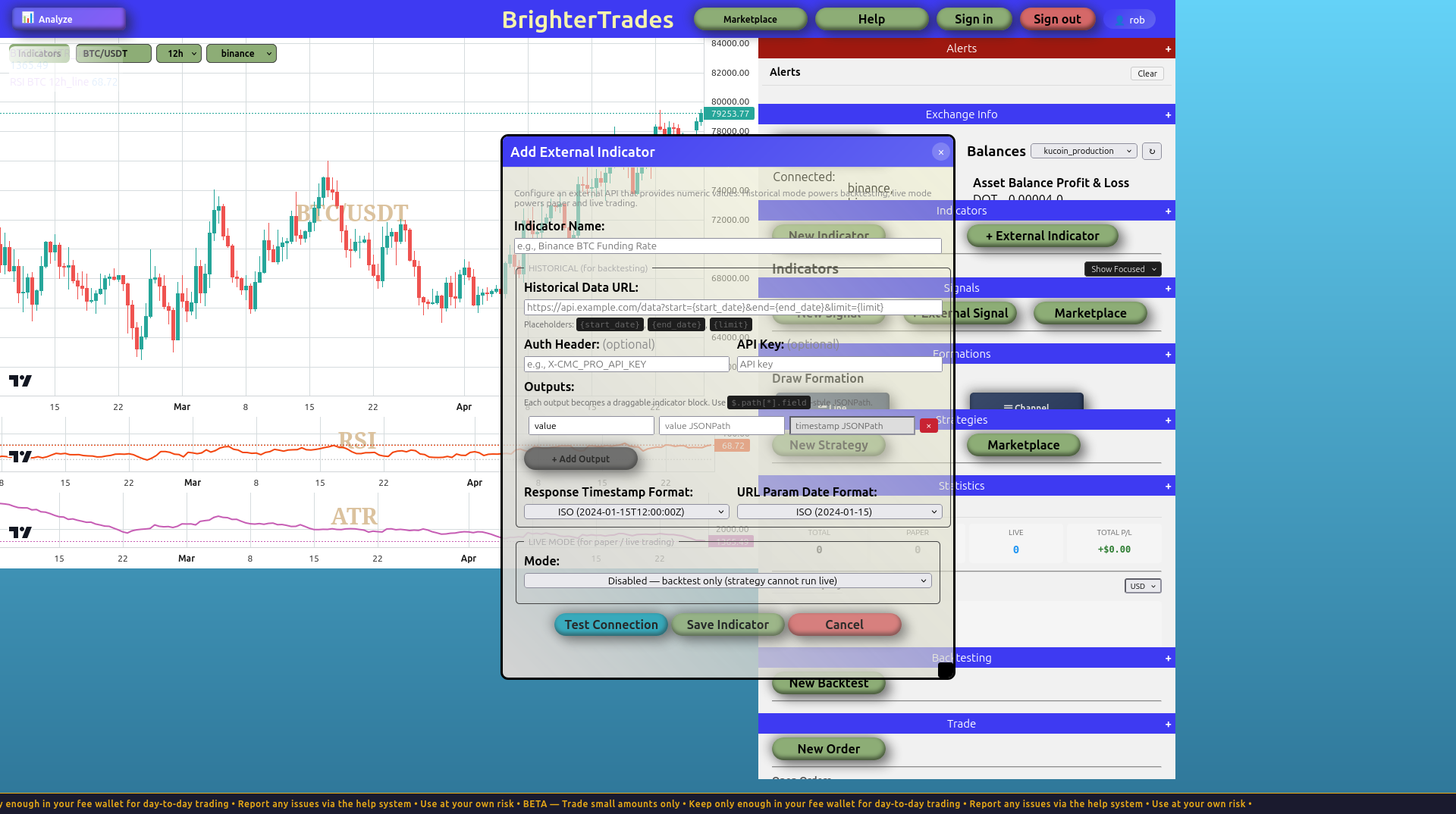 External Indicator dialog blank