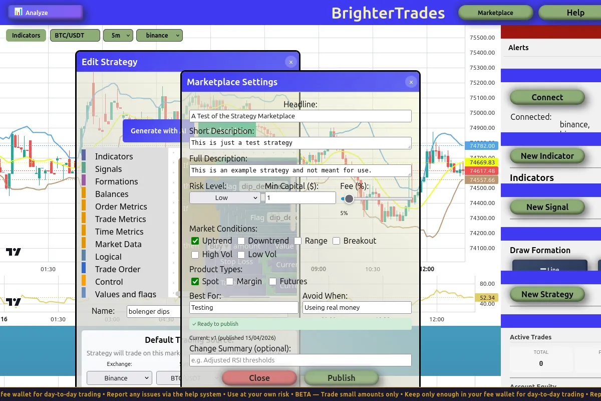 Marketplace settings dialog